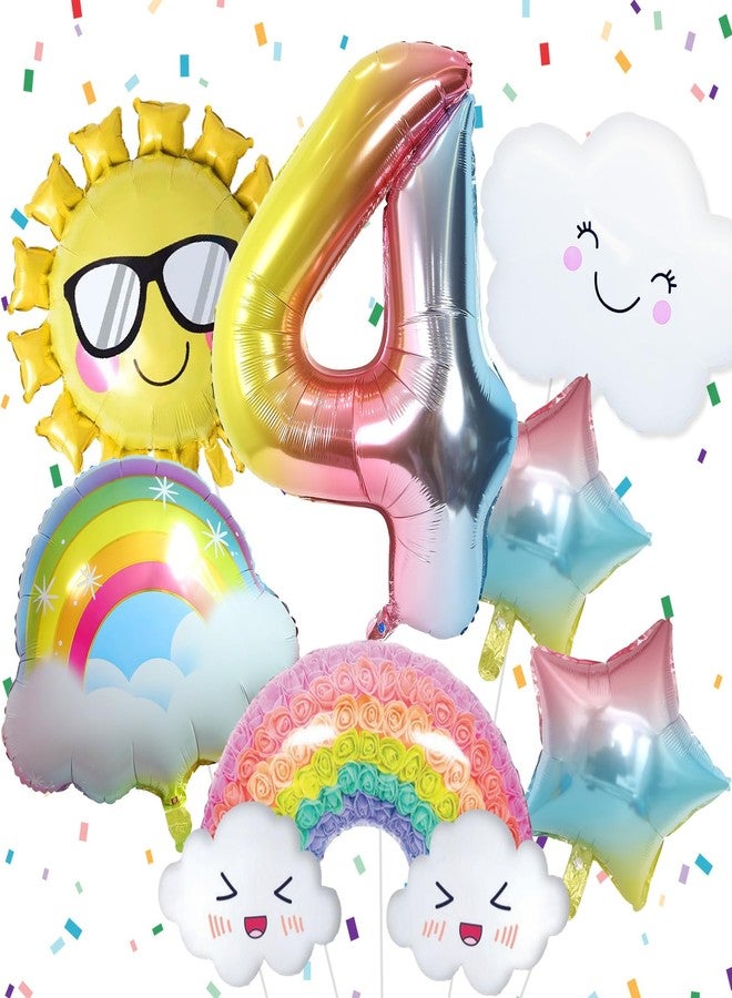 Paeyeq 4th Birthday Decorations Girl, 4th Rainbow Birthday Balloons Set with Sun Gradient Stars and 40 Inch Number 4 Foil Balloon for Rainbow Theme Girls Party Decoration Supplies - Image 1