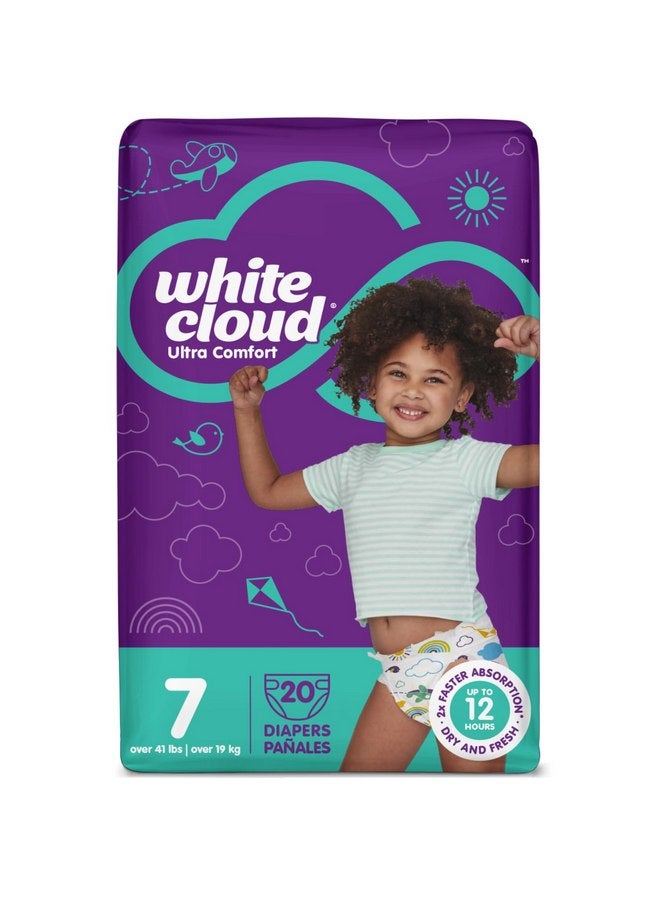 White Cloud Ultra Comfort Diapers, Size 7, 41+lbs, 4 Packs of 20 = 80 Diapers