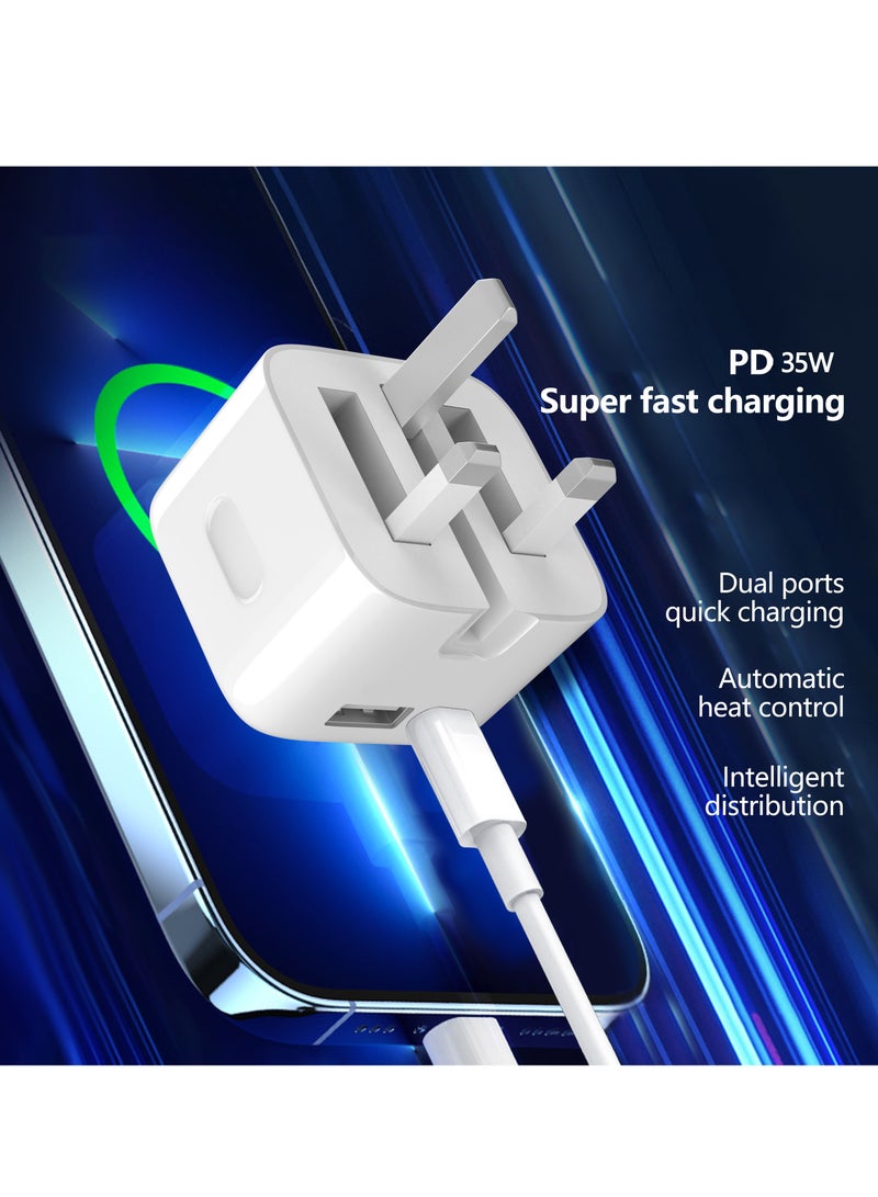 سام 35W USB A + C محول الطاقة شاحن المملكة المتحدة التوصيل شاحن سريع سريع لفون، سامسونج، هواوي، شاومي، وغيرها من الأجهزة، طوي والمحمولة، أبيض - Image 2