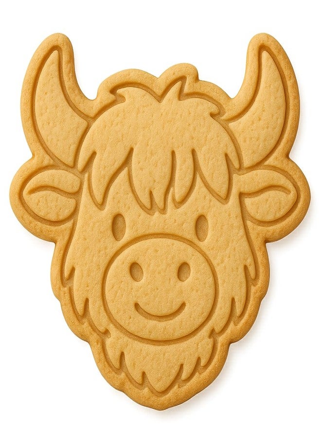 Mighty Gadget Highland Cow Head Cookie Cutter & Stamp - 4x3.2" Cute Cow Design for Rustic Baking Themes (Random Color) - Image 1