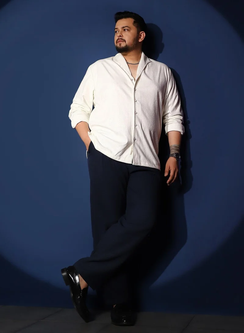 Instafab Plus  Instafab Plus Men's Chalk White Corroded-Tactile Shirt For Casual Wear | Spread Collar | Long Cuffed Sleeves | Button Closure | Plus Size Shirt Crafted With Comfort Fit For Everyday Wear for Men | Best Price UAE