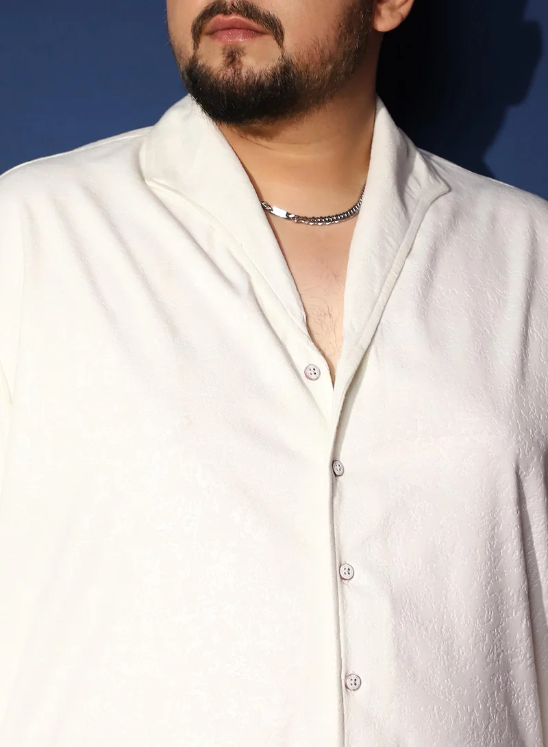 Instafab Plus  Instafab Plus Men's Chalk White Corroded-Tactile Shirt For Casual Wear | Spread Collar | Long Cuffed Sleeves | Button Closure | Plus Size Shirt Crafted With Comfort Fit For Everyday Wear for Men | Best Price UAE