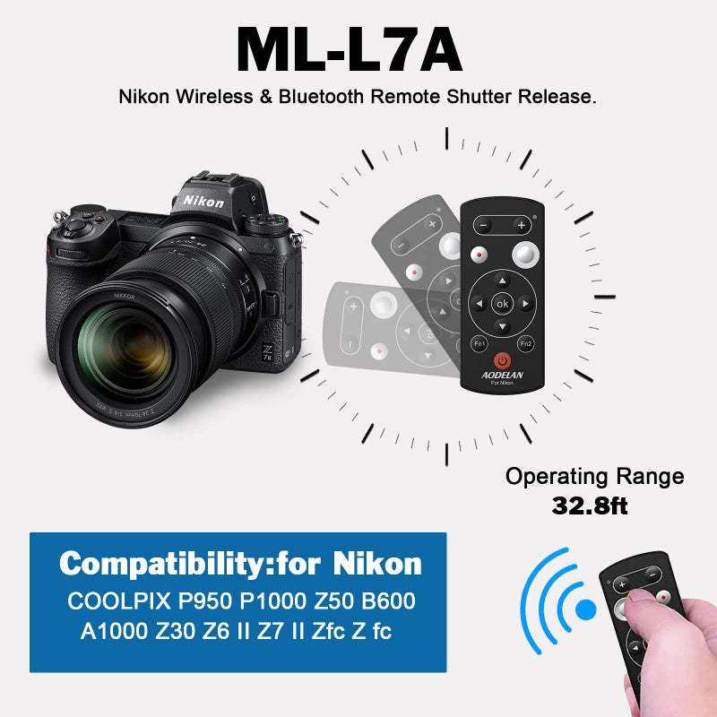 Aodelan Wireless Remote Control for Nikon COOLPIX P950 P1000 Z50 B600 A1000 Z30 Z6 II Z7 II Zfc Z fc,Camera Remote Shutter Release Replaces Nikon ML-L7 - Image 3