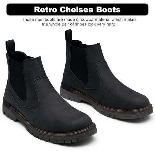 Jousen Mens Boots Retro Chelsea Boots Mens Casual Slip On Boots for Men(AMY8121A black 09) - Image 3