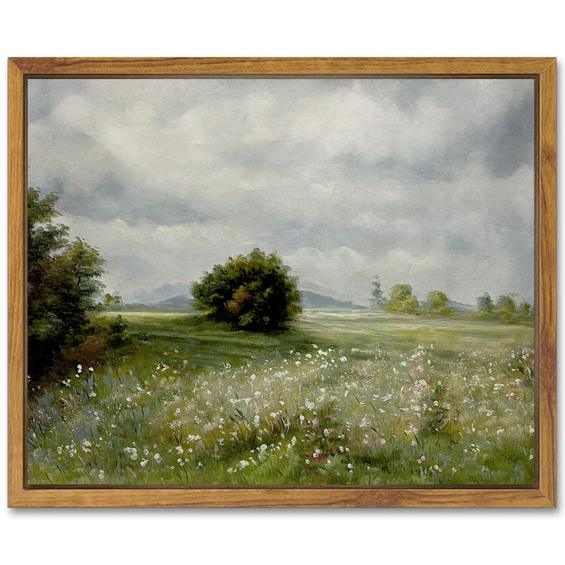 SHENIFY Vintage Landscape Framed Canvas Wall Art Grassland Classic Painting Modern Farmhouse Kitchen Office Decor 8x10in Natural Framed