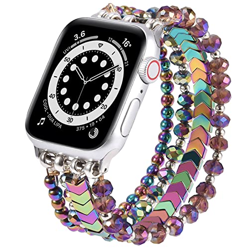 MOFREE Beaded Bracelet Compatible with Apple Watch Band 38mm/40mm/41mm/42mm, Fashion Elastic Stretch Women Bands for iWatch Series 11/10/9/8/7/SE/6/5/4/3/2/1 iPhone Watch Strap Bands Colorful - Image 1