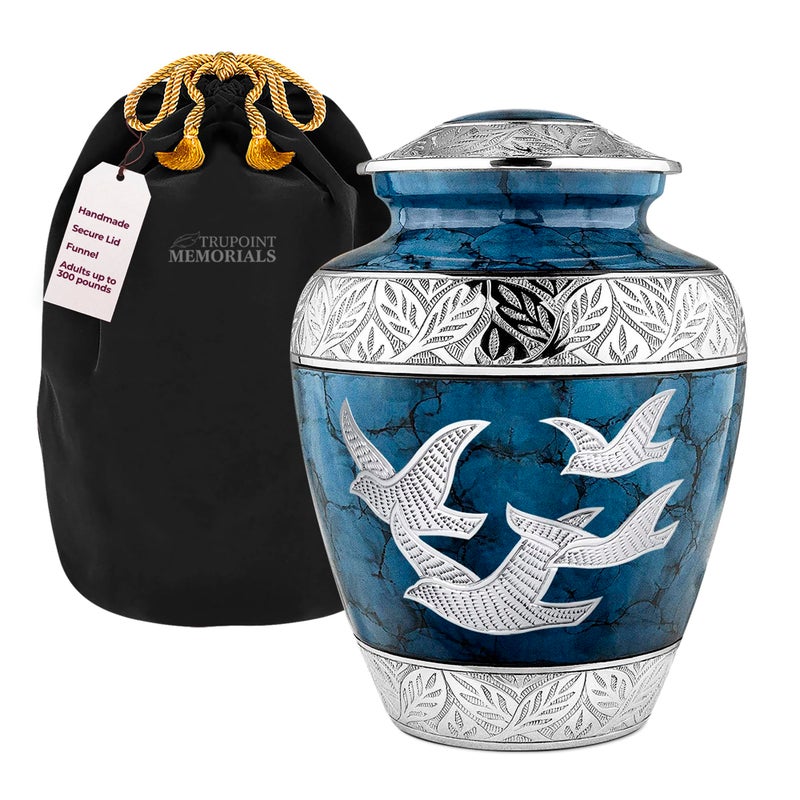 Trupoint Memorials Extra Large Urn for Ashes Adult Male or Female Up to 300 lbs  Cremation Urns for Human Ashes Funeral Memorial Urns for Men  Women  Blue Birds