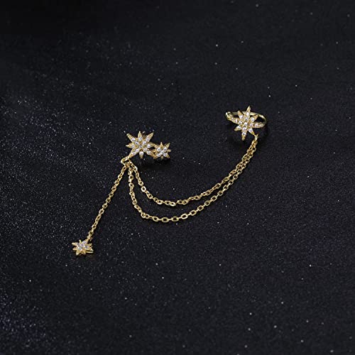 SLUYNZ 925 Sterling Silver Fashion Star Cuff Earring Chain for Women Star Crawler Earring Wrap Earrings (One Earring(Left)-B-18K Gold Plated) - Image 4