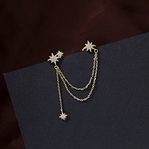 SLUYNZ 925 Sterling Silver Fashion Star Cuff Earring Chain for Women Star Crawler Earring Wrap Earrings (One Earring(Left)-B-18K Gold Plated) - Image 5