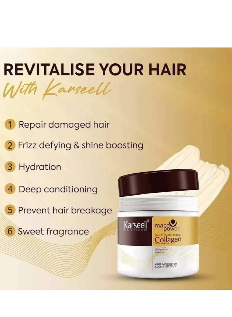 Karseell Collagen Hair Treatment Deep Repair Conditioning Argan Oil Collagen Hair Mask Essence for Dry Damaged Hair All Hair Types 500ml - Image 4