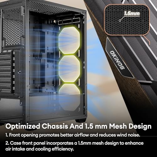 Okinos Oak Wood ATX PC Case, 4 x 120mm 3 Pin Non-PWM Case Fans Pre-Installed, Type-C Port, Tempered Glass Side Panel, Black Mid-Tower Computer Case, Cypress 5 AIR - Image 4