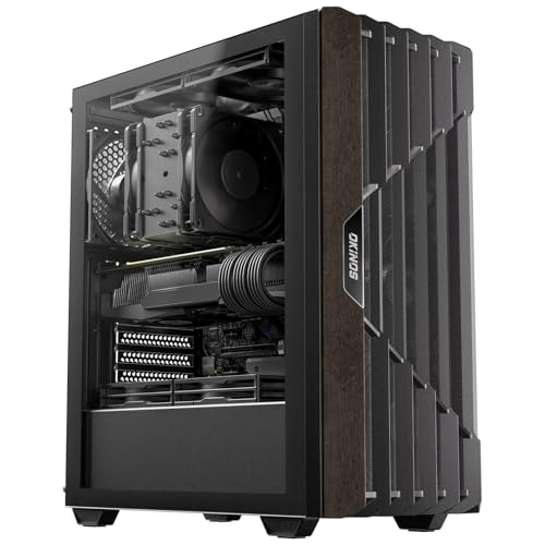Okinos Oak Wood ATX PC Case, 4 x 120mm 3 Pin Non-PWM Case Fans Pre-Installed, Type-C Port, Tempered Glass Side Panel, Black Mid-Tower Computer Case, Cypress 5 AIR - Image 1