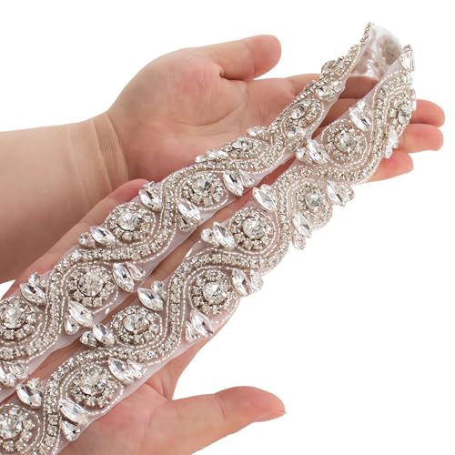 شيديان يي حزام زفاف مزين بالأحجار الكريمة واللؤلؤ بطول 1 ياردة مع أحجار كريمة فضية لتطبيقات فستان الزفاف وزخارف كريستالية مزينة بالخرز