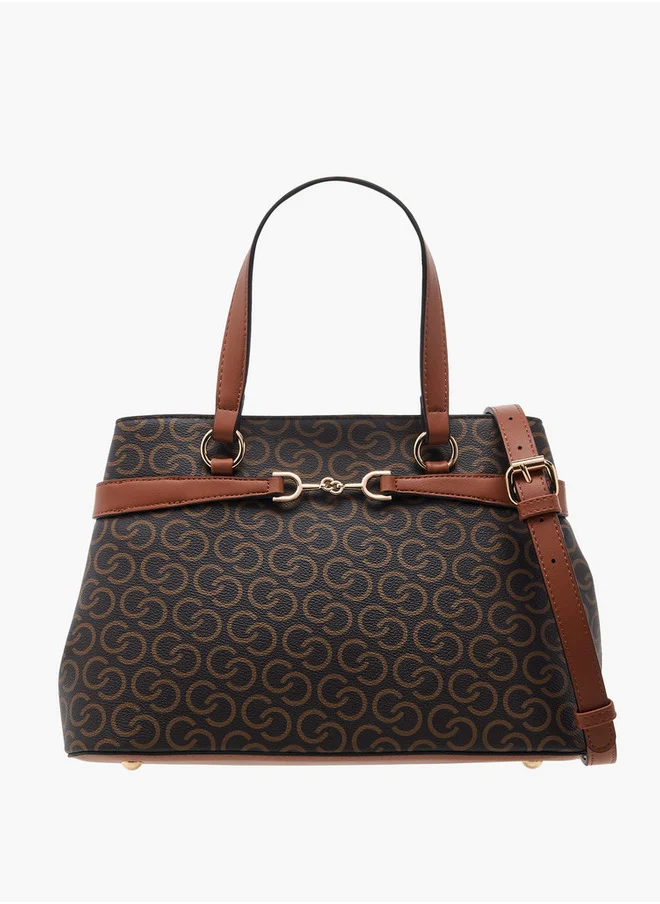 سيليست Monogram Print Crossbody Bag with Zip Closure and Adjustable Strap