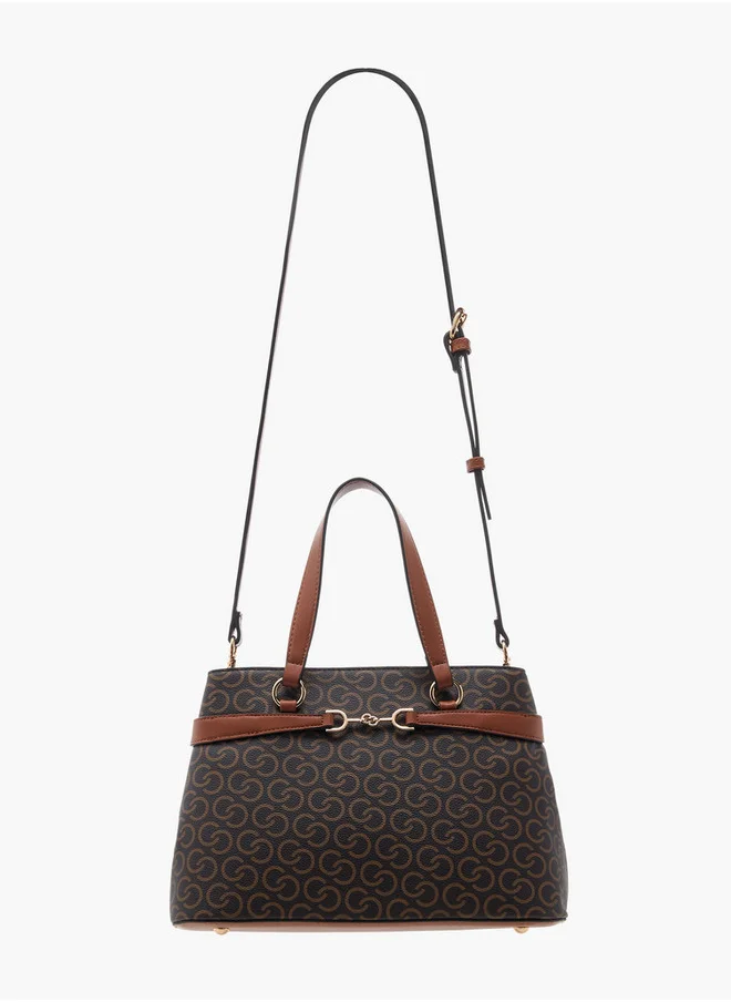 سيليست Monogram Print Crossbody Bag with Zip Closure and Adjustable Strap
