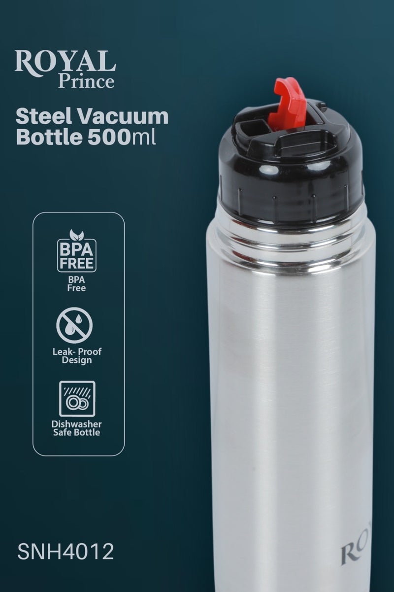الأمير الملكي زجاجة مفرغة من الفولاذ المقاوم للصدأ سعة ٥٠٠ مل - قارورة ساخنة وباردة | زجاجة ماء مانعة للتسرب وخالية من مادة BPA مع غطاء بقفل قلاب | كوب سفر معزول حراريًا | آمنة للاستخدام في غسالة الأطباق - Image 2