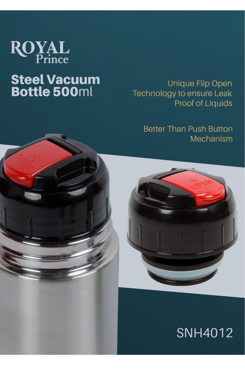 الأمير الملكي زجاجة مفرغة من الفولاذ المقاوم للصدأ سعة ٥٠٠ مل - قارورة ساخنة وباردة | زجاجة ماء مانعة للتسرب وخالية من مادة BPA مع غطاء بقفل قلاب | كوب سفر معزول حراريًا | آمنة للاستخدام في غسالة الأطباق - Image 3