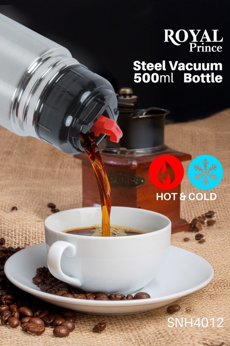 الأمير الملكي زجاجة مفرغة من الفولاذ المقاوم للصدأ سعة ٥٠٠ مل - قارورة ساخنة وباردة | زجاجة ماء مانعة للتسرب وخالية من مادة BPA مع غطاء بقفل قلاب | كوب سفر معزول حراريًا | آمنة للاستخدام في غسالة الأطباق - Image 4