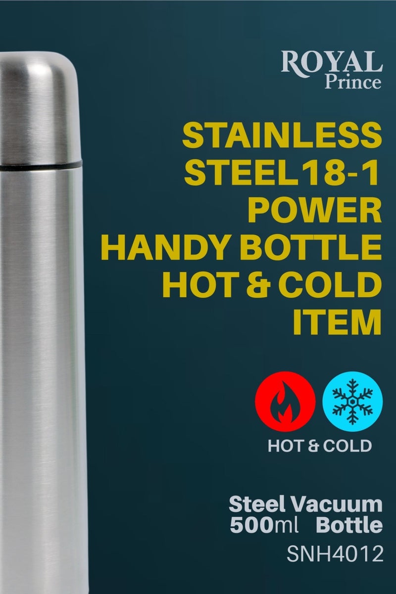 الأمير الملكي زجاجة مفرغة من الفولاذ المقاوم للصدأ سعة ٥٠٠ مل - قارورة ساخنة وباردة | زجاجة ماء مانعة للتسرب وخالية من مادة BPA مع غطاء بقفل قلاب | كوب سفر معزول حراريًا | آمنة للاستخدام في غسالة الأطباق - Image 5