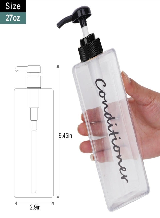 DIDROOM Shampoo Dispenser - Refillable Shampoo and Conditioner Bottles (Clear, Set of 3, 21oz) - Modern Shampoo Bottles for Shower Soap - Empty Shampoo Conditioner Body Wash Dispenser Set - for Bathroom - Image 2