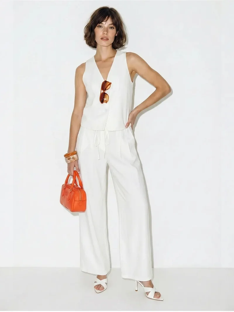 بيانكو لوتشي LUCCI Cotton Vest And Wide-Leg Trousers Set