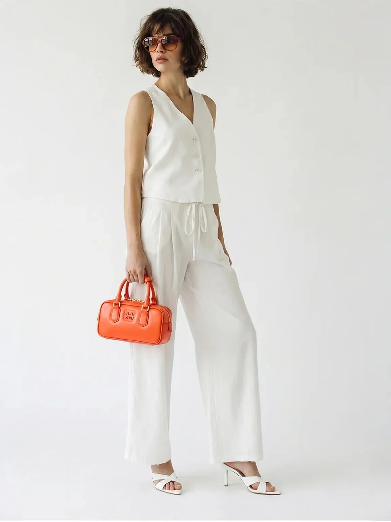 بيانكو لوتشي LUCCI Cotton Vest And Wide-Leg Trousers Set