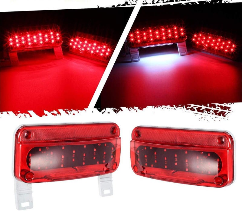 Partsam Rectangular Red LED RV Camper Trailer Stop Turn Brake Tail Lights White License Plate Light 49 LED with License Bracket Holder and White Base 12V Sealed w Reflex Surface Mount (Left + Right) - Image 1