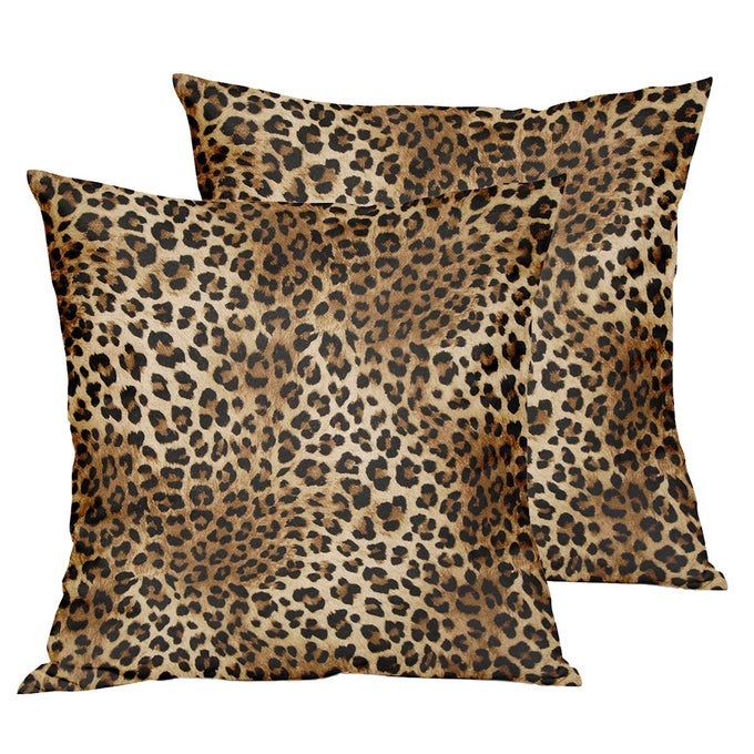 BROWN LEOPARD THROW PILLOW COVER 2 PCS CHEETAH PILLOW CASE 18X18 INCH COTTON SOFT ANIMAL PRINT PILLOWS COVERS DECORATIVE CUSHION COVER FOR HOME COUCH BED SOFA DOUBLE SIDE PRINTED