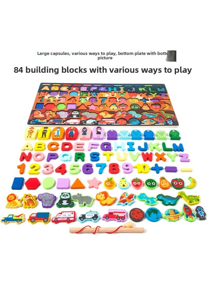 Wooden Magnetic Fishing Logboard Dinosaur Traffic Animal Cognition Children's Educational Early Education Matching Toys-Color:11-in-one Early Education King - Image 2