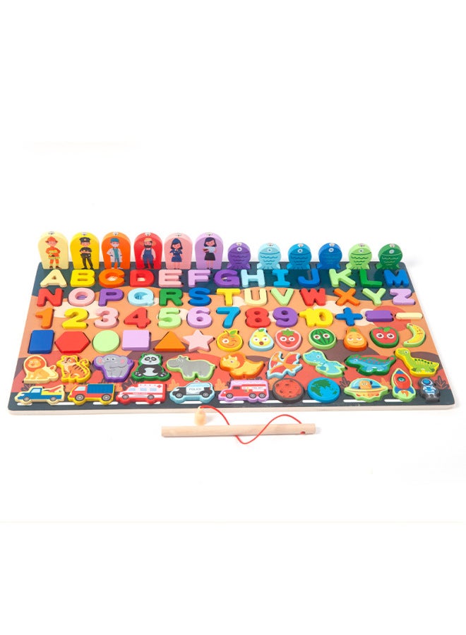 Wooden Magnetic Fishing Logboard Dinosaur Traffic Animal Cognition Children's Educational Early Education Matching Toys-Color:11-in-one Early Education King - Image 5