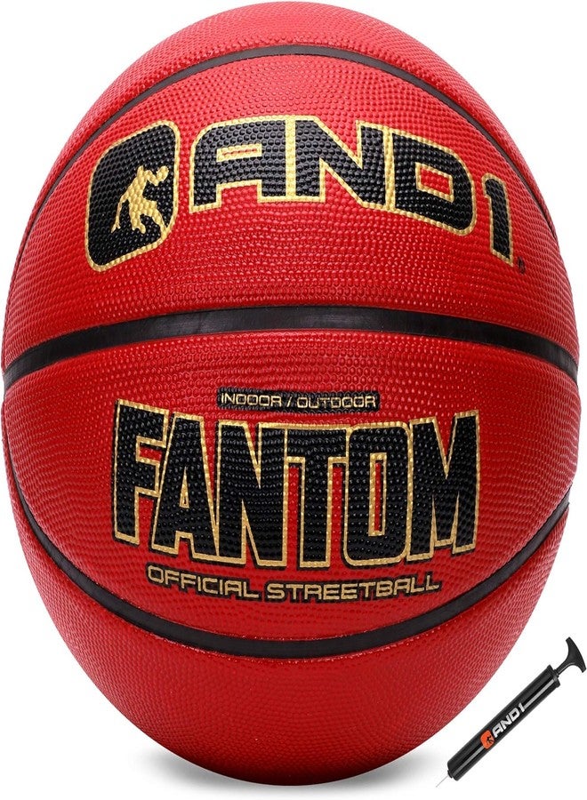 AND1 Fantom Rubber Basketball: Official Regulation Size 7 (29.5 inches) - Deep Channel Construction Streetball, Made for Indoor Outdoor Basketball Games,Burgundy - Image 1