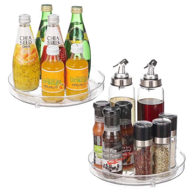 URALFA 9 Inch Lazy Susan Spice Rack Organizer 360 Degree Rotating Round Lazy Susan Turntable for Cabinet 2Pack Clear