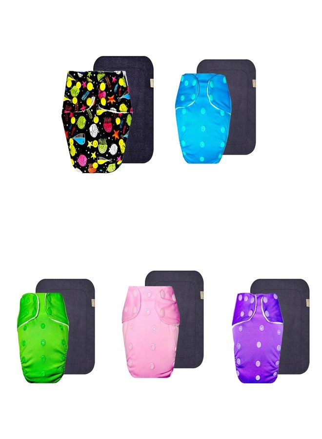 Dumbledo Premium Cloth Diaper with Black Insert (Pack of 5) | Soft & Gentle | Reusable & Washable | Quick Dry | Everyday Diapering Essential | 3 Months - 3 Years | Unisex Baby - Image 1