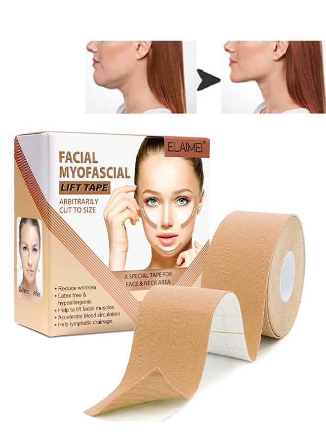 Elaimei - Facial Myofascial Lift Tape,Arbitrarily Cut To Size Face Lift Stickers, Face Toning Tape Anti Freeze Anti Wrinkle Belts Patche, Neck Lift Tape Unisex For Firming and Tightening 2.5cm*5m - Image 1