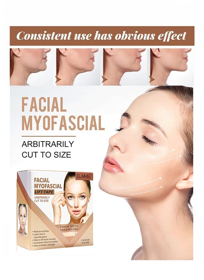 Elaimei - Facial Myofascial Lift Tape,Arbitrarily Cut To Size Face Lift Stickers, Face Toning Tape Anti Freeze Anti Wrinkle Belts Patche, Neck Lift Tape Unisex For Firming and Tightening 2.5cm*5m - Image 1