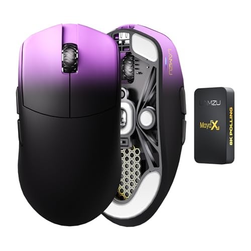 Lamzu Maya X Wireless Gaming Mouse, Ultra Lightweight 47g, Optical Switch, Maximum 30000 DPI, Symmetrical, MCU Nordic 52840, Dust-Proof Encoder, PAW3950 Sensor(Larger Maya) (Purple) - Image 1