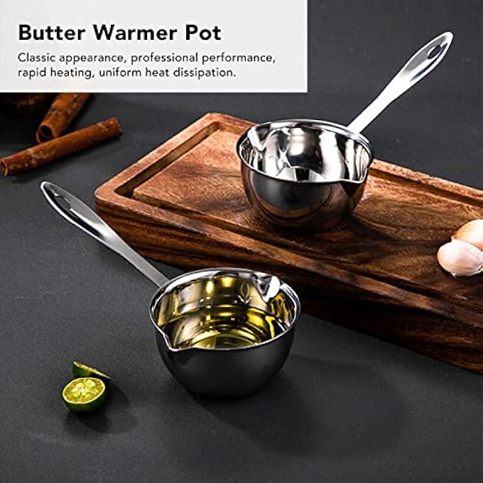 Vokers Butter Melting Pot Stainless Steel Milk Warmer With Flat Induction Bottom Turkish Coffee Warmer With Spout Small Sauce Pan For Stove Top Chocolate Melting Tea Soup Warming 300Ml - Image 5
