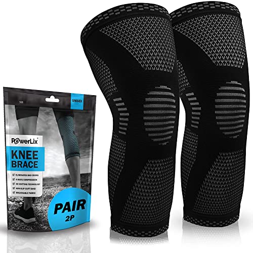 POWERLIX Knee Compression Sleeve (Pair) - Best Knee Brace for Knee Pain for Men & Women – Knee Support for Running, Basketball, Volleyball, Weightlifting, Gym, Workout, Sports - (Black S) - Image 1