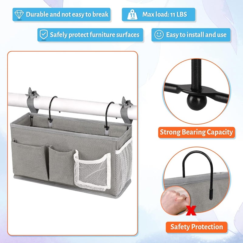 Loghot Bedside Caddy/Bedside Storage Bag Hanging Organizer for Bunk and Hospital Beds,Dorm Rooms Bed Rails,Can be Placed Glasses,Books,Mobile Phones,Keys (New Grey-1) - Image 2