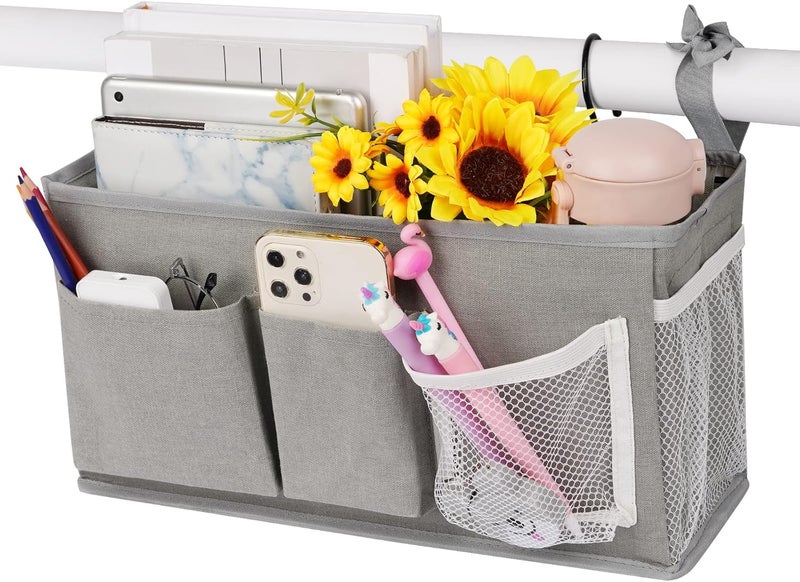 Loghot Bedside Caddy/Bedside Storage Bag Hanging Organizer for Bunk and Hospital Beds,Dorm Rooms Bed Rails,Can be Placed Glasses,Books,Mobile Phones,Keys (New Grey-1) - Image 1