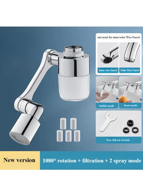 Water-Filter for Sink-Faucet Extender-Aerator - 6pcs Cartridges,  Zinc Alloy Faucet Mount Purifier System, 1080°Rotating 2 Spray Mode Swivel Aerator