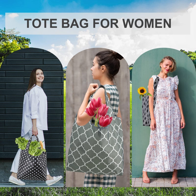 BeeGreen Grocery Bags | Reusable Gift Bags, Large Tote for Women & Foldable Beach Bag - 6 Pack Reusable Bag With Handles | Collapsible Cute Cloth Storage for Market, Holiday & Shopping | Washableâ€‹ - Image 3