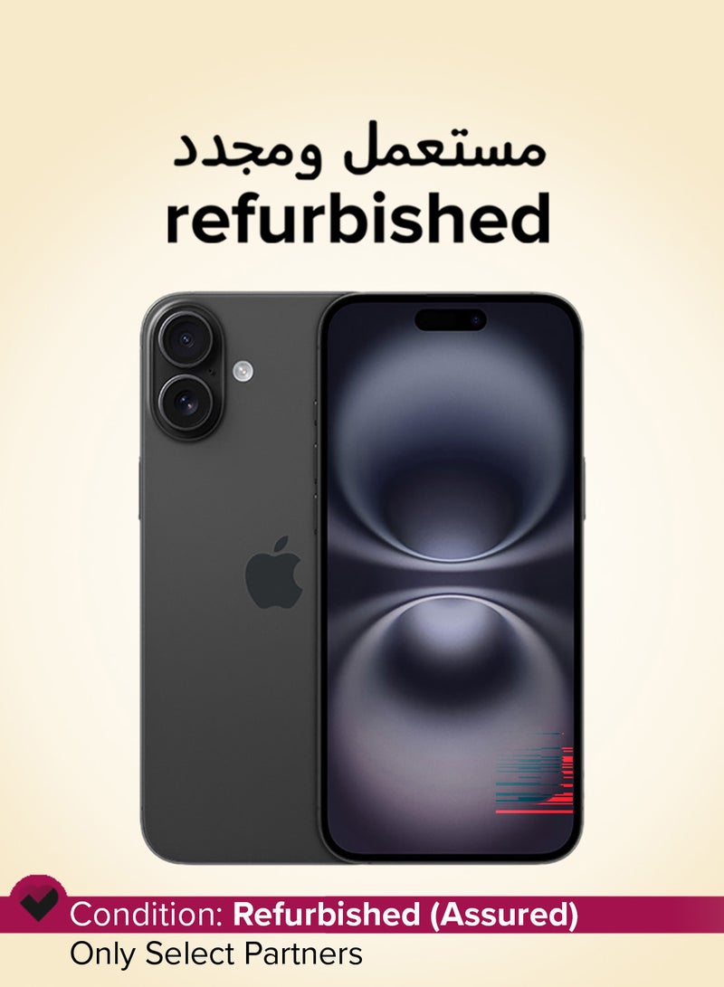 ابل  مجدد - آيفون 16 128 جيجابايت أسود 5G مع فيس تايم - النسخة الدولية - Image 1