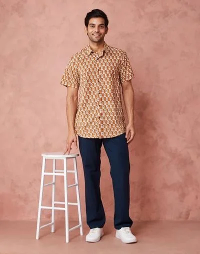 Fabindia  Mustard Cotton printed Shirt for Men | Best Price UAE