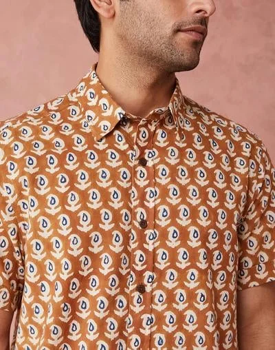 Fabindia  Mustard Cotton printed Shirt for Men | Best Price UAE