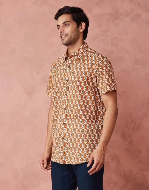 Fabindia  Mustard Cotton printed Shirt for Men | Best Price UAE