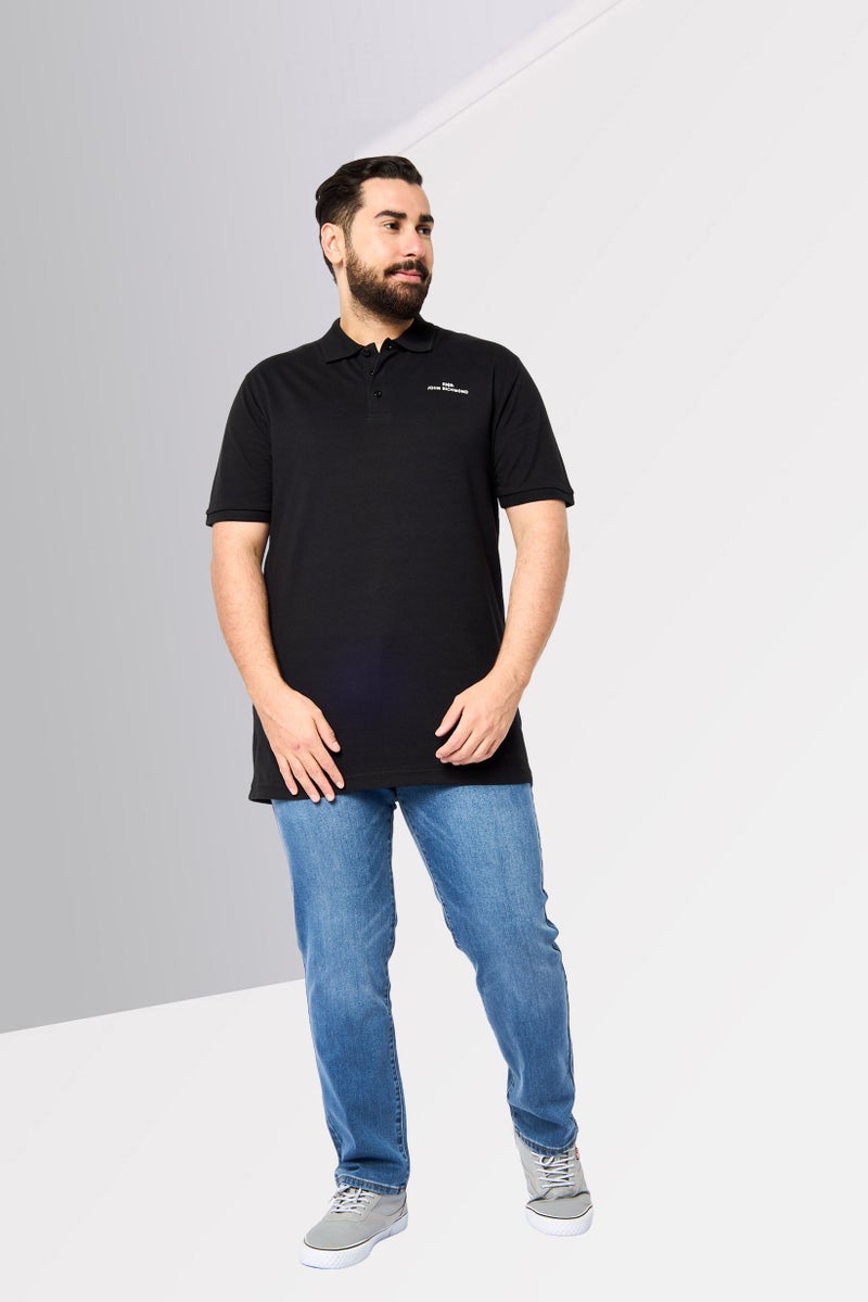 JOHN RICHMOND تي شيرت بولو قصير الأكمام للرجال بتصميم عادي مع شعار العلامة التجارية، أسود - Image 3