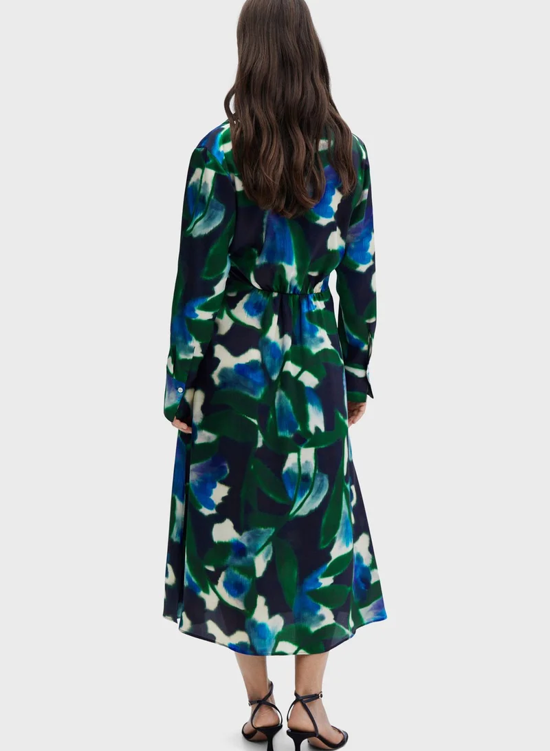 MANGO Buttoned Neck Belted Dress