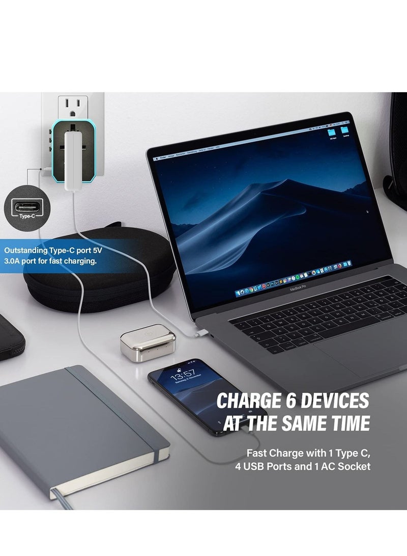 Captaintech Universal Travel Adapter, International Plug Adaptor Outlet Wall Charger Converter with 5.6A Smart Power and 3.0A USB Type C US to EU, AU, UK, USA - Image 2