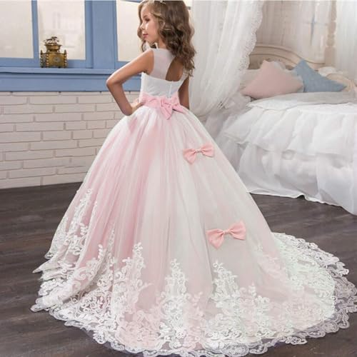 NNJXD Girls Princess Pageant Dress Kids Prom Ball Gowns Wedding Party Flower Dresses (7-8 Years, Pink 4) - Image 2